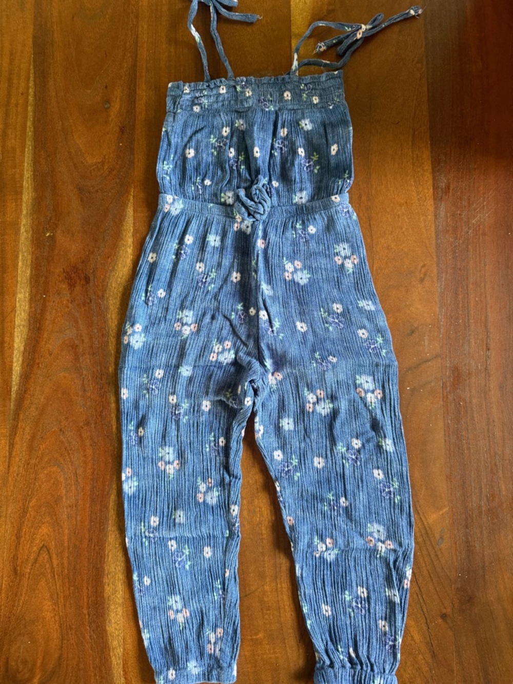 btween Blue Floral Ribbed Jumpsuit Romper